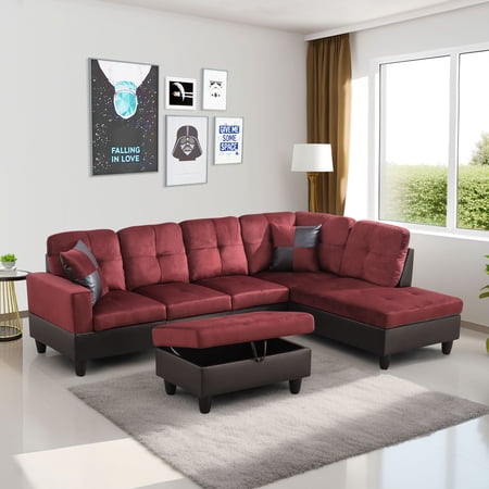 MAYEERTY Red Modern 3-Piece Flannel & PVC Couch Vibrant Bold Living Room Seating