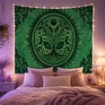 thumbnail image 2 of Green Tree of Life with Crescent Moons and Botanical Mandala, Mystical Vintage Boho Art, Housewarming Gift Tapestry Wall Hanging for Meditation Room, Bedroom, Living Room, 2 of 7
