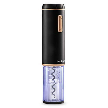 Corkscrew Gift Set Ivation Electronic Wine Opener Gift Set - Cordless Rechargeable Wine Bottle Cork Extractor with Black & Copper Automatic Corkscrew, Hideaway Foil Cutter, Built-in Light & Lithium Battery ()