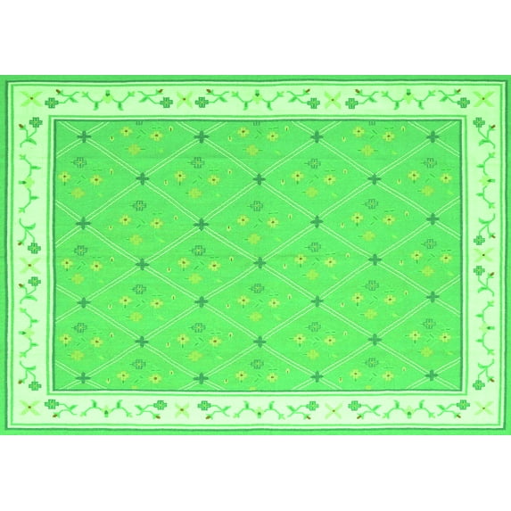 Ahgly Company Indoor Rectangle Abstract Green Contemporary Area Rugs, 2' x 5'