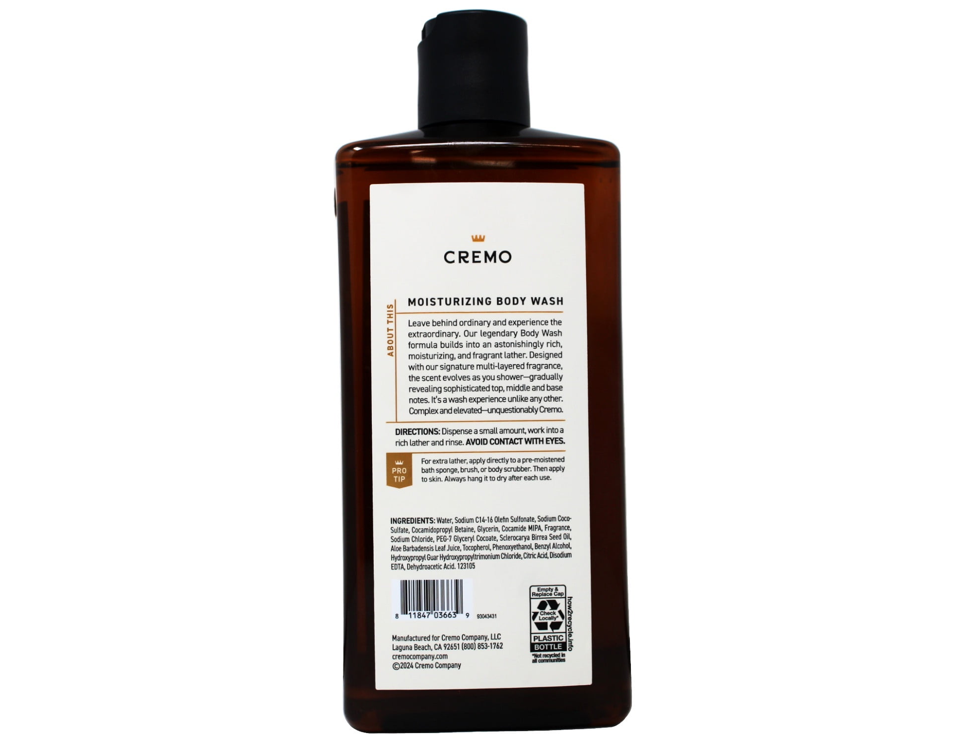 6 Pack - Cremo Italian Bergamot Body Wash for Men, Notes of Italian Bergamot, Neroli Blossom, and Fresh Vetiver, 16 Fl Oz