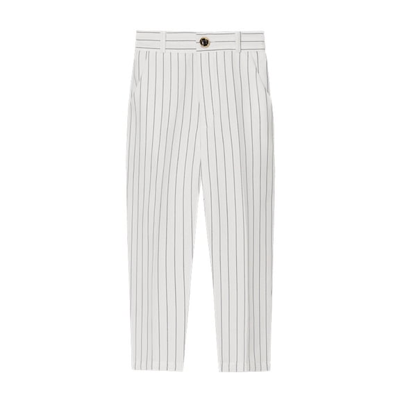 CPNG Boys Striped Dress Pants Straight Pants Elastic High Waist School Uniform Pants Classic Spring Autumn Uniform Pants(White,3-4 Years)