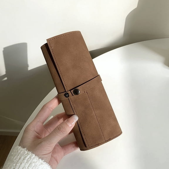 KALLORY Travel Watch Band Storage Roll in Coffee with Durable PU Material and Compact Design