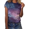 thumbnail image 2 of Womens Tops Starry Night Print Women's Short Sleeve T Shirt Loose Fit Casual Crew Neck Top, 2 of 5
