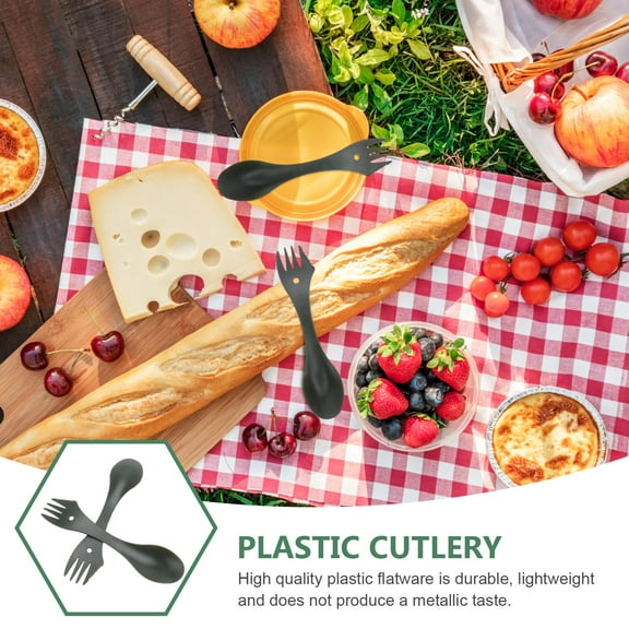 MLINS Portable Cutlery with 3in1 Tableware Includes Fork Spoon Cutter in Green Color for Outdoor Use Lightweight Durable Plastic 6 Pcs