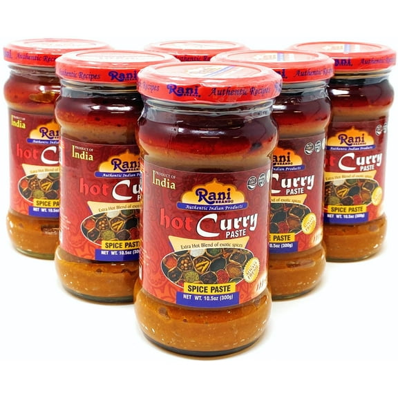 Rani Curry Paste HOT (Spice Paste) 10.5oz (300g) Glass Jar, Pack of 5 1 FREE ~ No Colors | All Natural | NON-GMO | Vegan | Gluten Free | Indian Origin