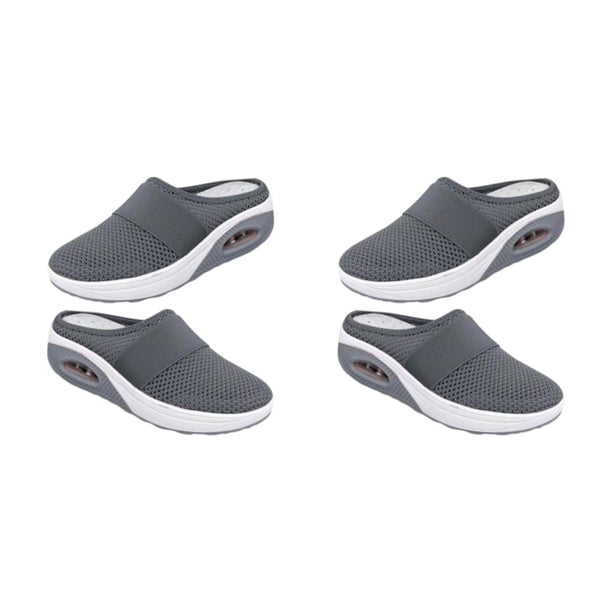 Minnieouse Zapatillas de cuña para mujer, zapatos informales de malla con cojín de aire, transpirables, sandalias, plataforma, ligeras, Gris 36 yardas 2piezas