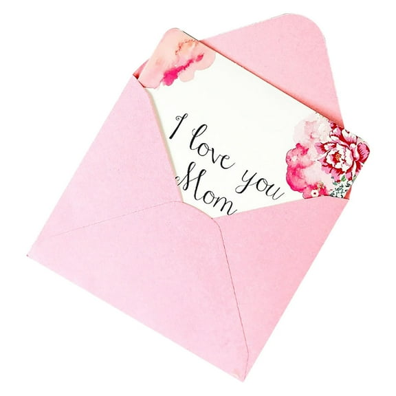 Fiaya Women I Love You Mom Greeting Card, 1Pc Mother's Day Watercolor Flower Blessing Card, Missing You Foldover Greetings Cards for Mother's Day Supplies, 3.34 x 3.93 inch (Pink)