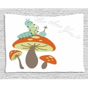 Alice in Wonderland Tapestry, Hookah Smoking Caterpillar Sitting on a Mushroom and Asking Who are You, Wall Hanging for Bedroom Living Room Dorm Decor, 60W X 40L Inches, Multicolor, by Ambesonne