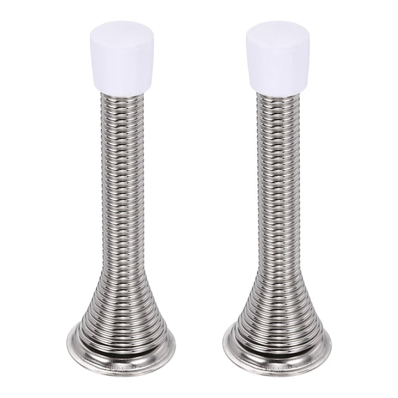 Uxcell 2 Pack Spring Door Stopper, 3" Heavy Duty Spring Steel Door Stops with Rubber Tips Bumper(Silver Tone)