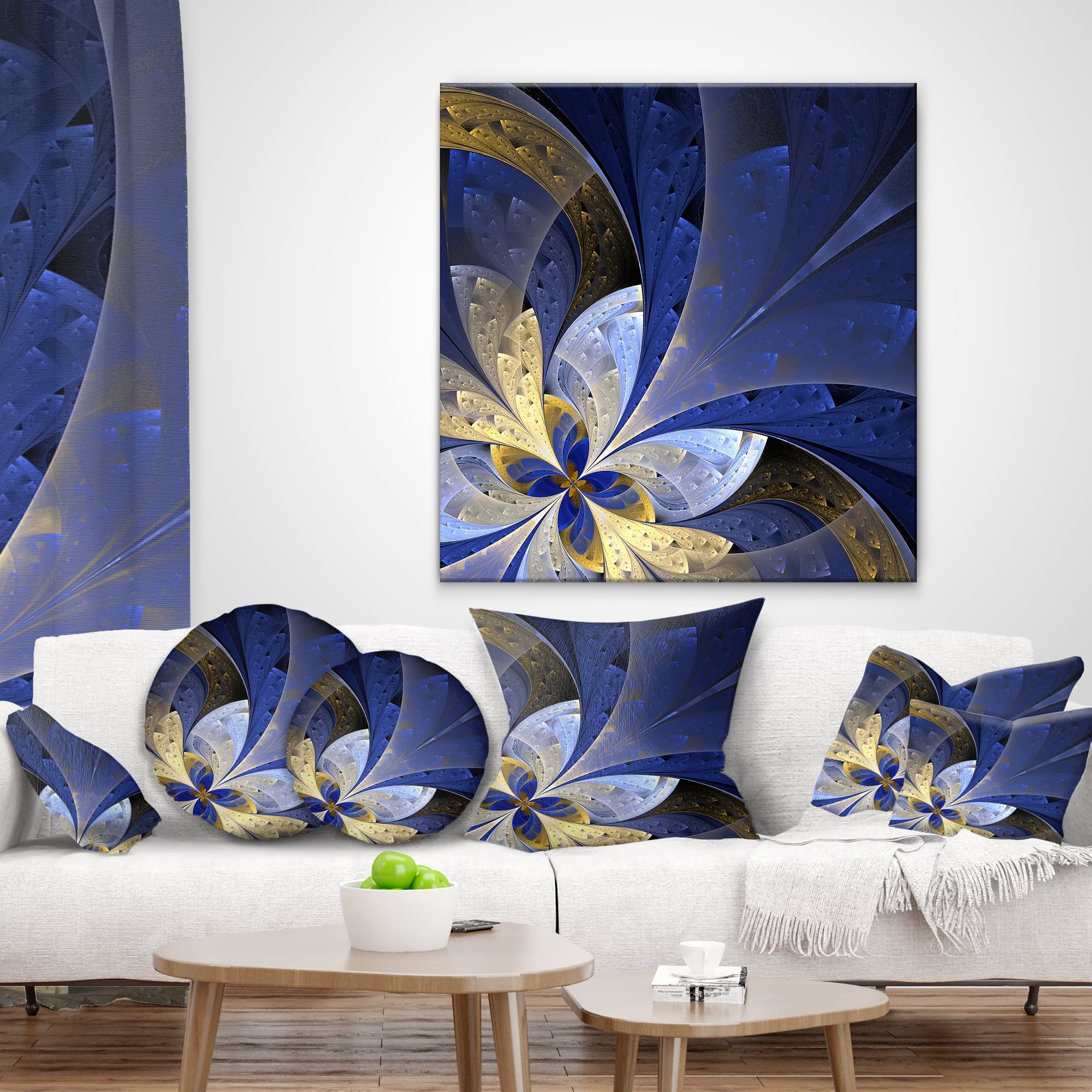 Designart 12" x 20" Contemporary, Modern Blue Polyester Throw Pillow