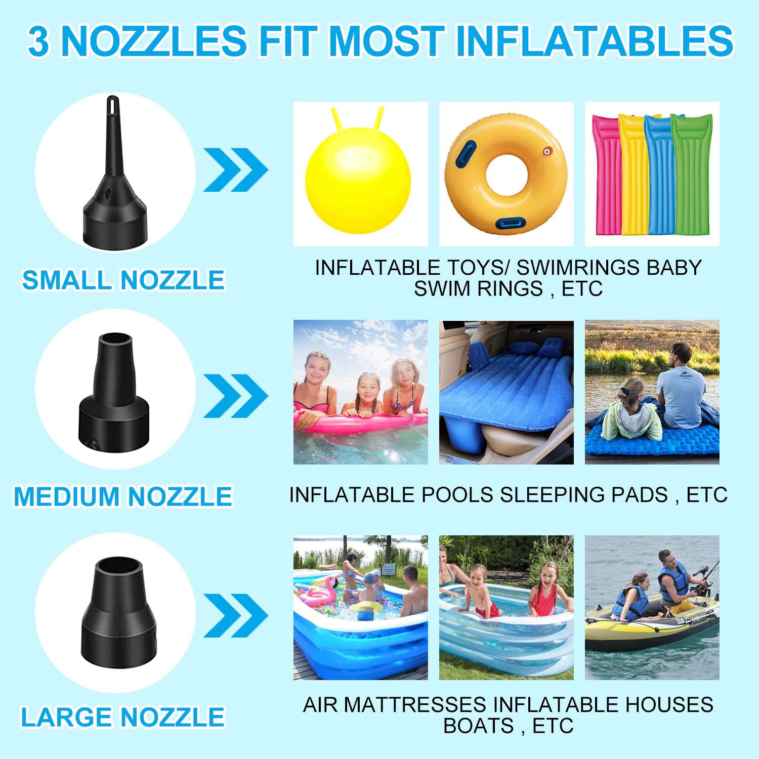GVDV Electric Air Pump for Inflatables, Portable Air Mattress Pump, Quick Fill Inflatables Mattress Pool Floats Raft Boat