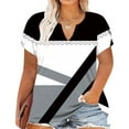 thumbnail image 2 of Women's Short Sleeve Tunic Tops for Lady Loose Fit Flowy Y2K Tops Dressy Casual Vintage Color Block Fashion 2024 V Neck Blouse Comfy Casual Shirts Summer Clothes for Teen Girls Gray T Shirts XXXXXL, 2 of 5