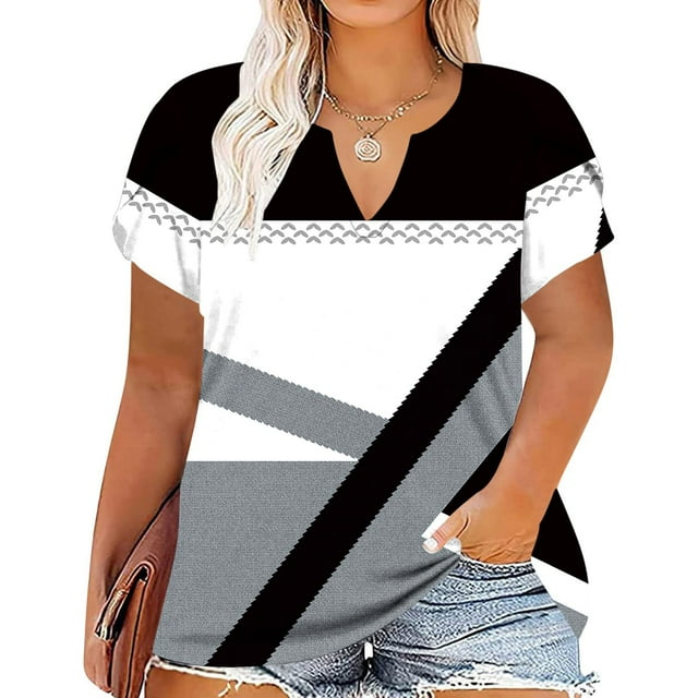 LSLJS Hauts d'Été Grande Taille pour Femmes, T-Shirts Décontractés à Col en V, Manches à Feuilles, Blouse Ample à la Mode, Hauts Décontractés pour Femmes