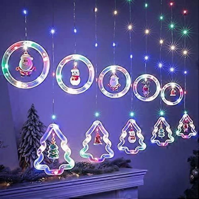 BLOOMWIN Xmas Window Lights, 3m Christmas Curtain Lights USB Xmas Tree Fairy Lights Novelty Window Winter Decorations for Bedroom Indoor Home, Multico