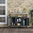 thumbnail image 4 of YODOLLA Outdoor Bar Cart with Rattan Storage Cabinet, Outdoor Prep Table Grill Cart with Rolling Wheels, Gray, 4 of 7