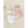 thumbnail image 3 of Cenuakty Baby Girls Rompers Solid Color Eyelet Knit Ruffles Spaghetti Strap Bodysuits Summer Clothes with Headband, 3 of 9