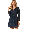 thumbnail image 1 of Vestido Acampanado de Mujer Allegra K con Cuello En V Vintage Dorado Metálico Brillante Azul oscuro M, 1 of 6