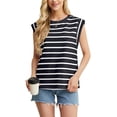 thumbnail image 3 of JWD Women's Blouses Cap Sleeve Summer Tops Casual Crew NecK Stripe Women's Tanks & Camis Black White Stripe 2XL, 3 of 8