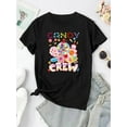 thumbnail image 2 of Women's "Candy Crew" Graphic T-Shirt - Black with Colorful Candy Print, Casual Round Neck Short Sleeve, Comfortable Cotton Blend Summer Top, Casual Sporty Tee, Summer Gifts, 2 of 6