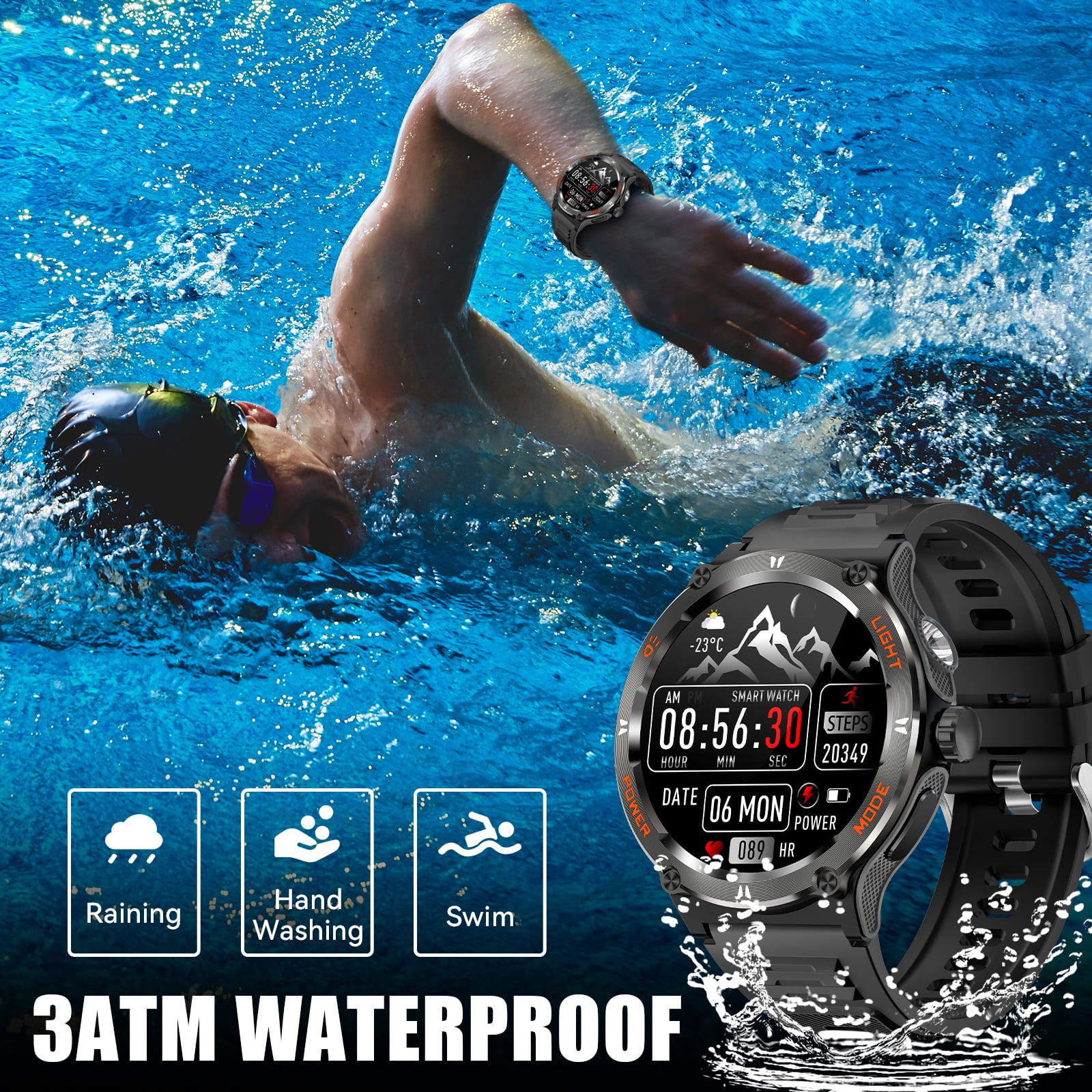 VOPOCO Military Smart Watch for Men(Answer/Call), with Flashlight 3ATM Waterproof 1.53'' HD Screen Big Battery Sport Smartwatch, 100+ Sport Modes Fitness Tracker With Compass for iPhone Android