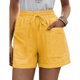thumbnail image 1 of Pantalones cortos con cordón de mujer Cintura alta Casual Pierna ancha suelta Lace Up Shorts con bolsillos para verano amarillo S, 1 of 6