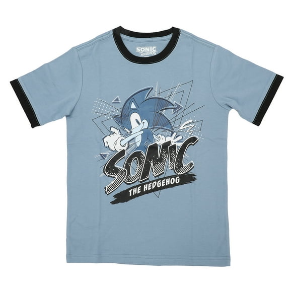 Sonic the Hedgehog T-Shirt Bleu pour Enfants Style Ringer