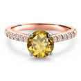 thumbnail image 3 of Gem Stone King 10K Two Tone Gold Champagne Quartz and Lab Grown Diamond Engagement Ring for Women | 1.45 Cttw | Round 7MM | Gemstone Birthstone | Size 5, 3 of 6