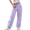 thumbnail image 2 of qolati Cargo Pants Women High Waisted Straight Wide Leg Joggers Pants Y2k Baggy Elastic Waist Drawstring Streetwear Sweatpants with Pockets, 2 of 4