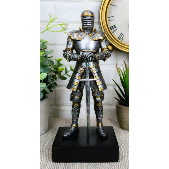 Ebros Italian Medieval Knight Statue On Black Pedestal Base 9"Tall Suit of Armor