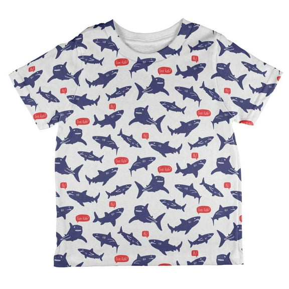 Talking Sharks Got Fish Repeat Pattern All Over Toddler T Shirt White 4T