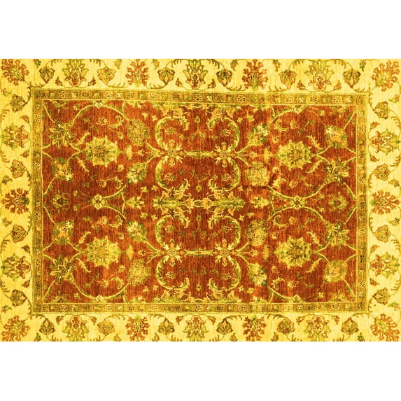 Ahgly Company Machine Washable Indoor Rectangle Abstract Yellow Modern Area Rugs, 2' x 5'