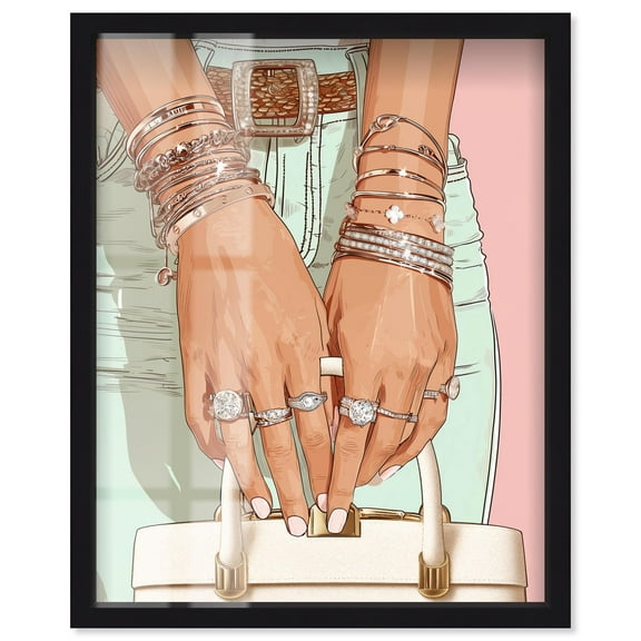 Her Favorite Jewelry Jeans Shadowbox Print Fashion Art by Art Remedy, Black Frame, 16 x 20