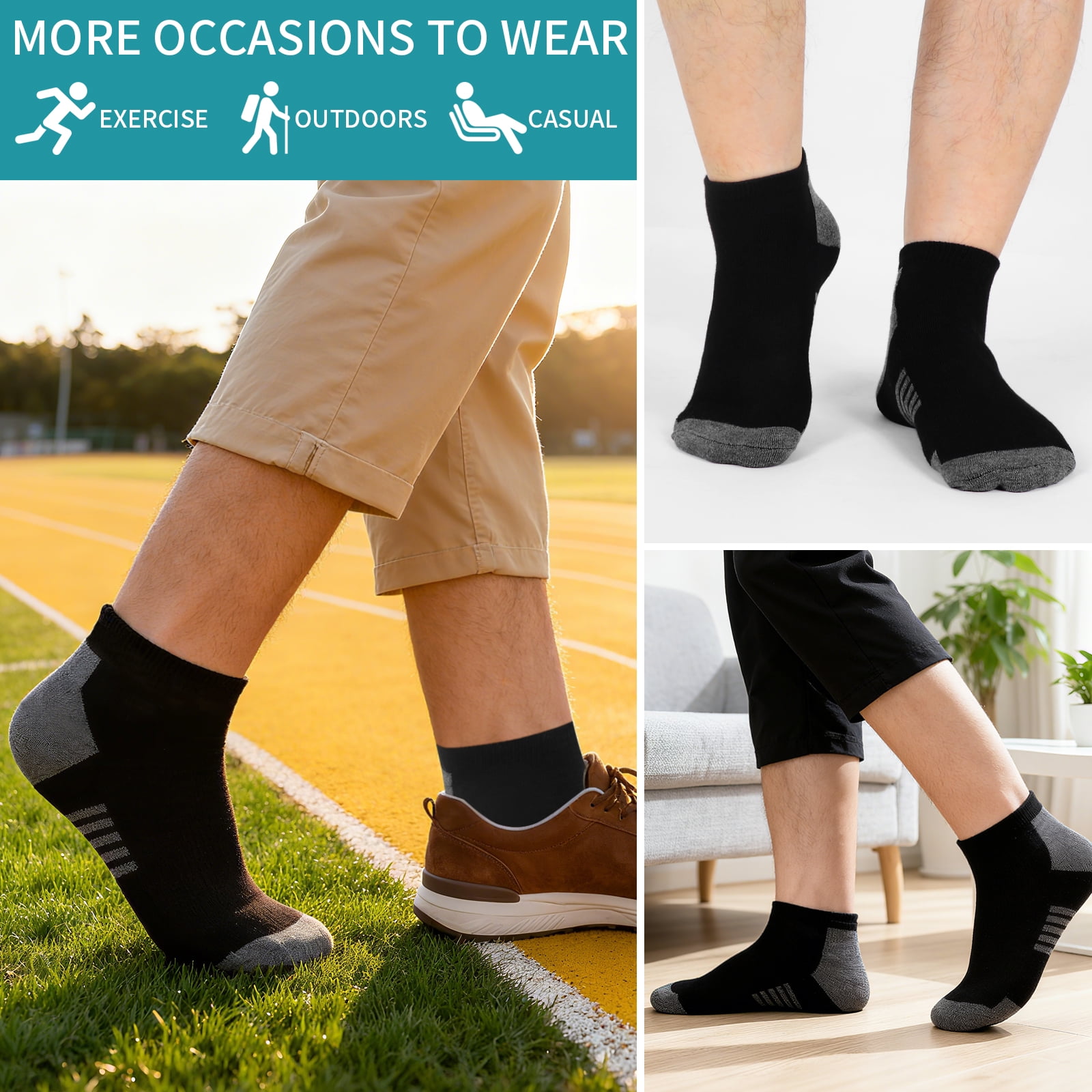 Usavemo 20 Pairs Mens Plus Size Socks Athletic Ankle Socks Casual Socks for Men Size 13-15