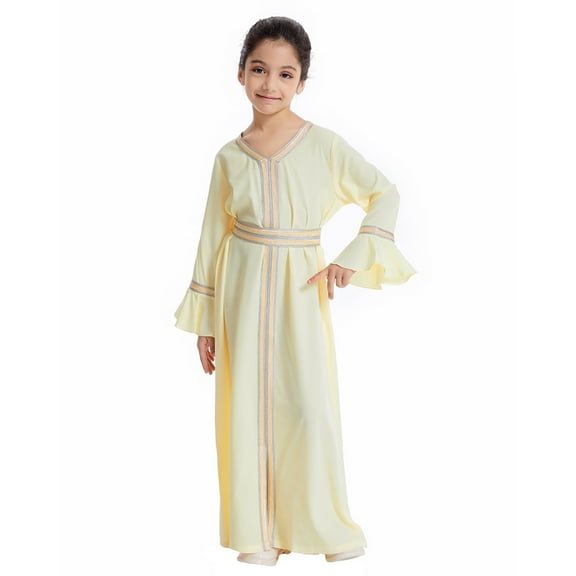 LUOGENLI Girl Summer Outfits Size 6-9 Months Kids Girls Long Sleeve Kaftan Maxi Prayer Clothes Dresses Abaya Back to School Outfits for Girls Middle School 4th of July Outfits Girls 7-8 Years