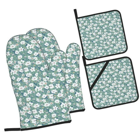

Fotbe Gouache Flowers for 4Pcs Oven Mitts and Pot Holders 500℉ Heat Resistant Oven Mitts Non-Slip Silicone Surface Safe for Baking Cooking BBQ