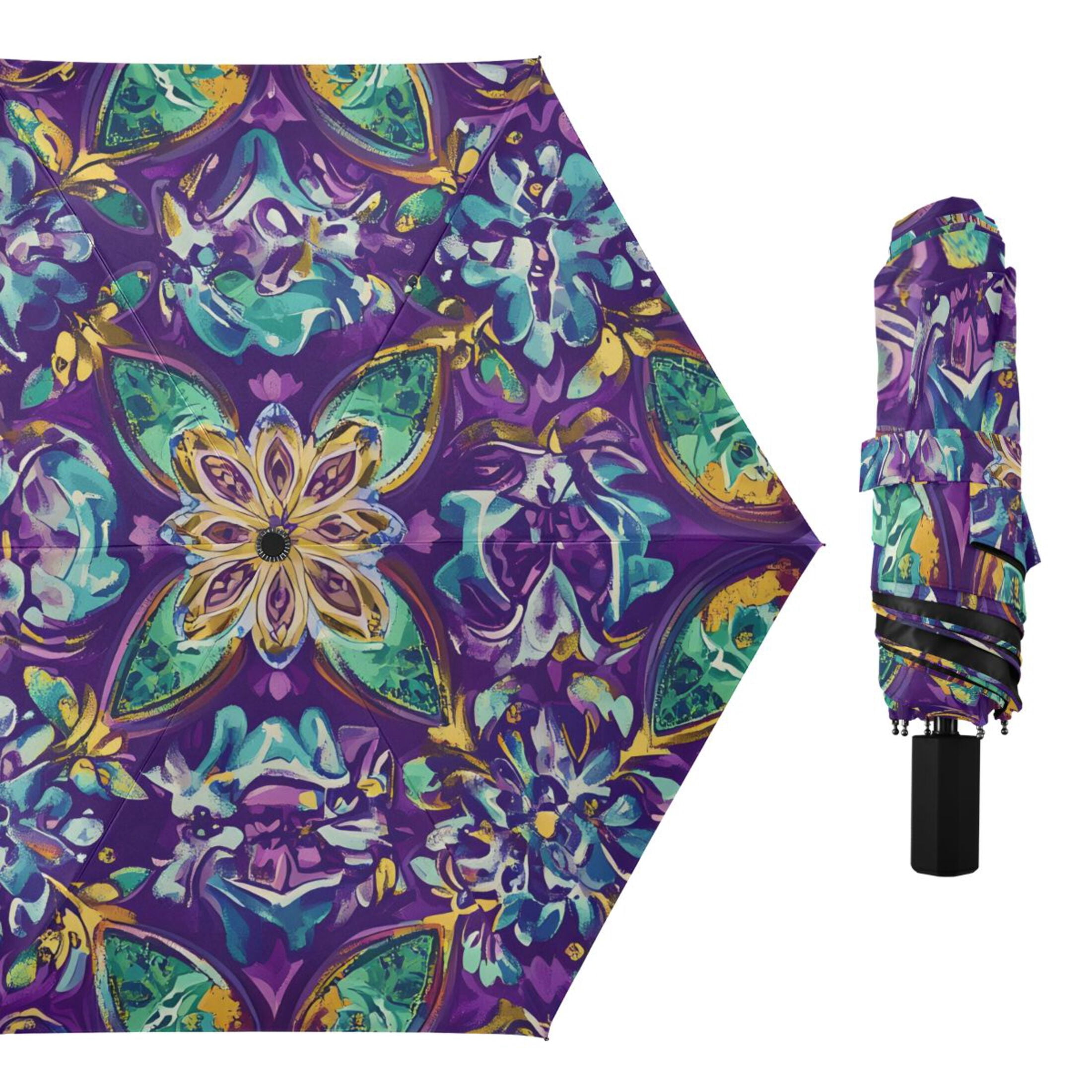 ALAZA Mandala Ethnic Print UPF 50+ Compact Folding Umbrella for Rain Travel Umbrella Packable