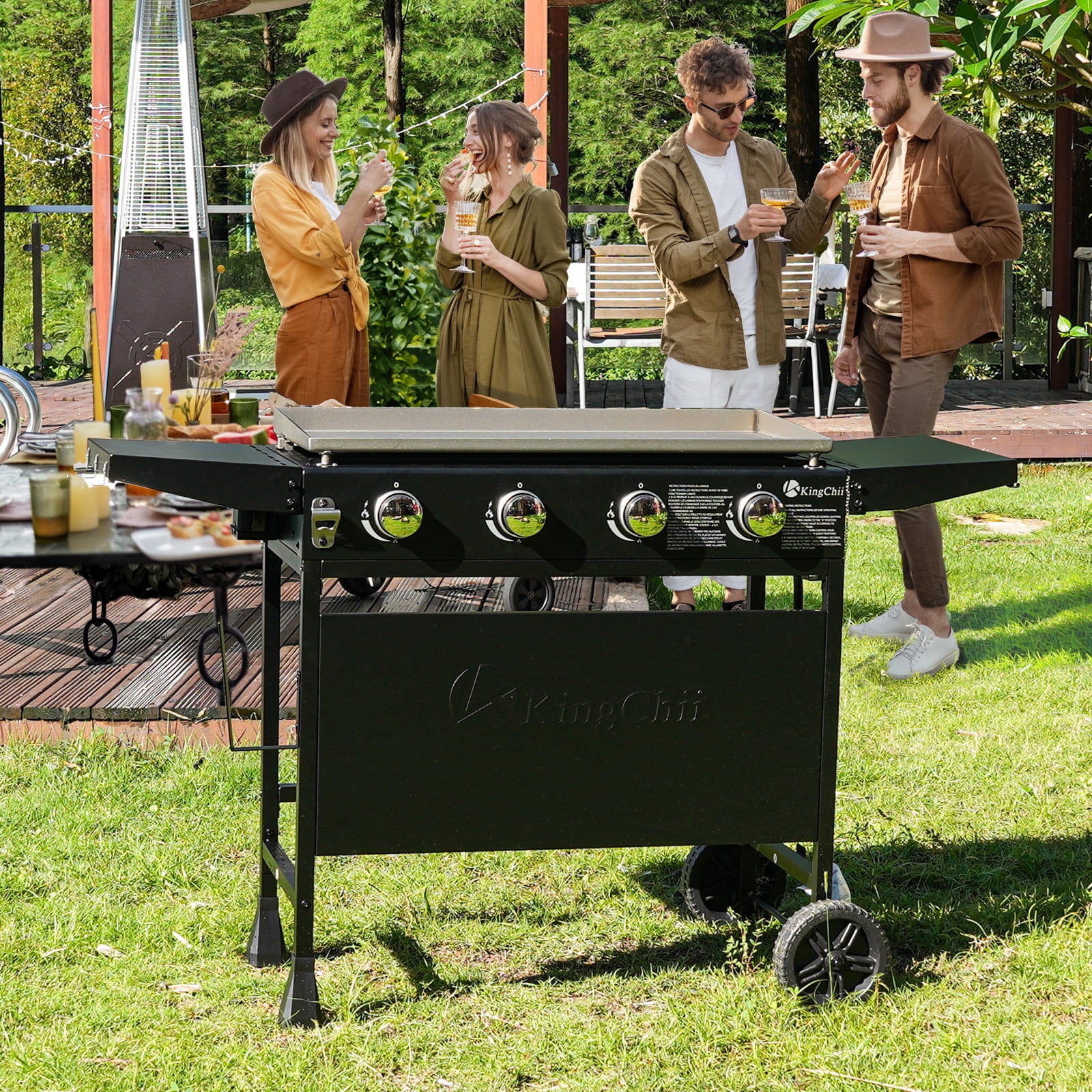 KingChii 4-Burner 30.6" Propane Griddle Outdoor Flat Top Gas Grill Griddle for Camping, Tailgating, BBQ, Backyard & Patio