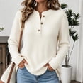 thumbnail image 2 of Sweater Tops for Women Zaewscy Women's Henley Neck Button Ribbed Knit Long Sleeve Loose Pullover Sweater Beige XXL, 2 of 8