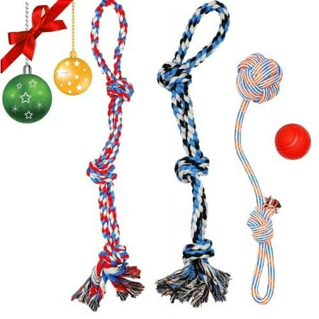 UPC: 0860406001410 | Dog Toy Pack of 4 Large Dog Toys for Aggressive Chewers – Dog Ropes & Ball