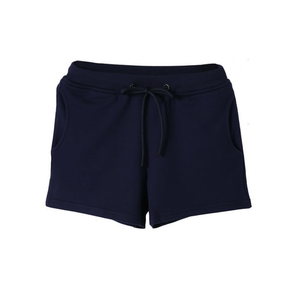 LUXUR Women Short Hot Pants Drawstring Elastic Waist Mini Pant Bermuda  Summer Beach Shorts Casual Bottoms Solid Color Navy Blue L 