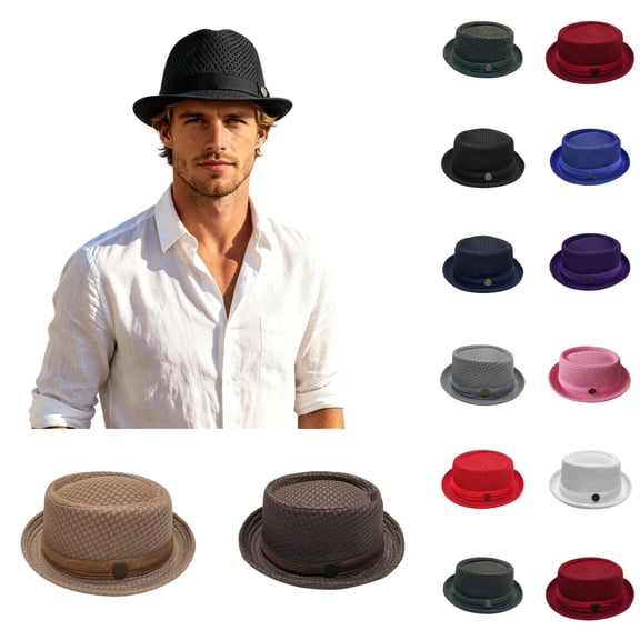 Pork Pie Hats for Men, Sun Hat Unisex Breathable Mesh Pork Pie Hat, Foldable Lightweight Summer Short Brim Hat for Casual Travel