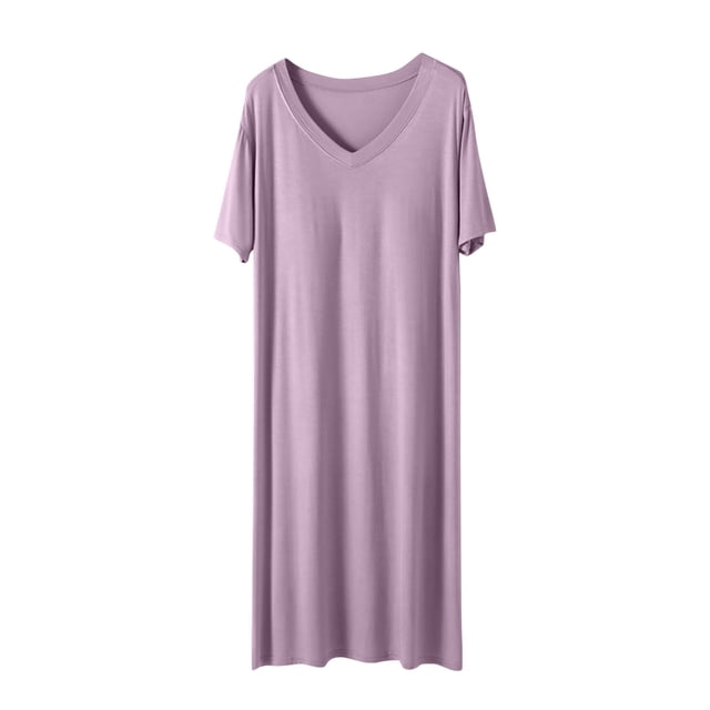 Timegard Robe de Maison pour Femmes Col en V Manches Courtes Chemises de Nuit Confortables Douces Couleur Unie Décontractées