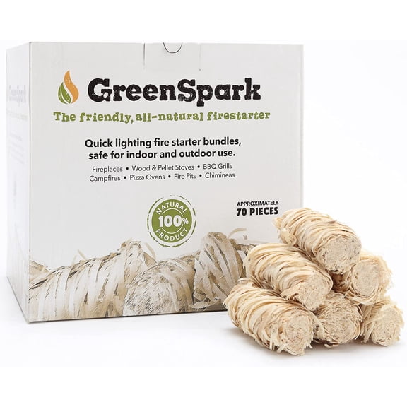 GreenSpark Natural Fire Starters 70 Pcs Waterproof, Smoker, BBQ, Fireplace, Long Burn , Fire Pit,  All Weather, Pizza Oven - Grill, Charcoal Starter