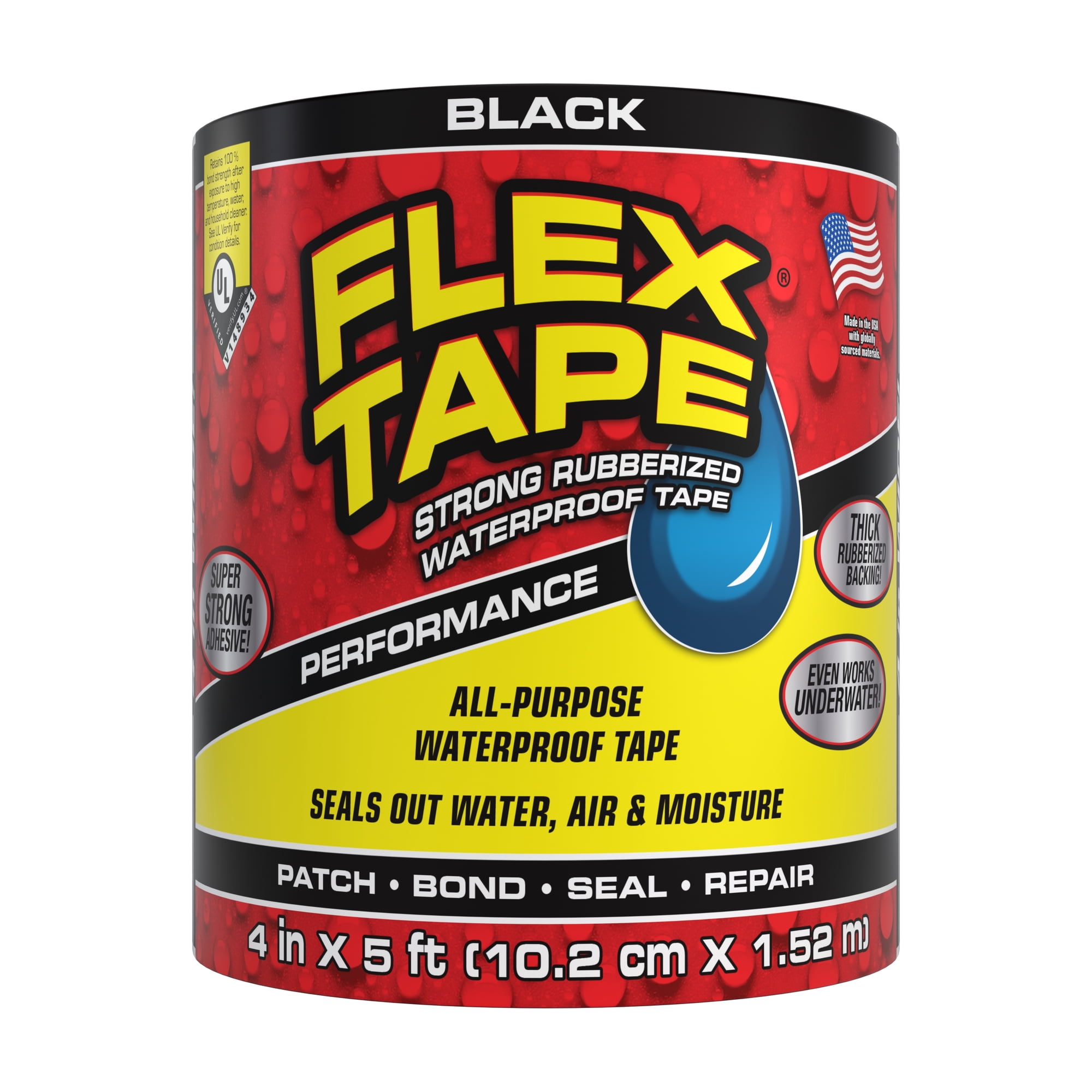 Flex Tape Automotive Strong Rubberized Waterproof Tape, 4 Inches x 5 Feet, Black