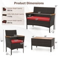 thumbnail image 3 of Costway 4 PCS Patio Wicker Sofa Set with Coffee Table Acacia Wood Armrests & Tabletop Mix Brown/Red, 3 of 9