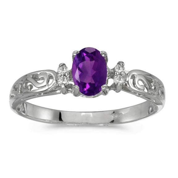 10k White Gold Oval Amethyst And Diamond Ring