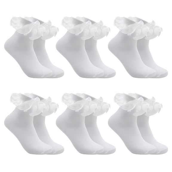 VEGCOO 6 Pairs Ruffle Ankle Socks – Lace Frilly Cotton Socks, Fashion Princess Style Socks for Women & Girls