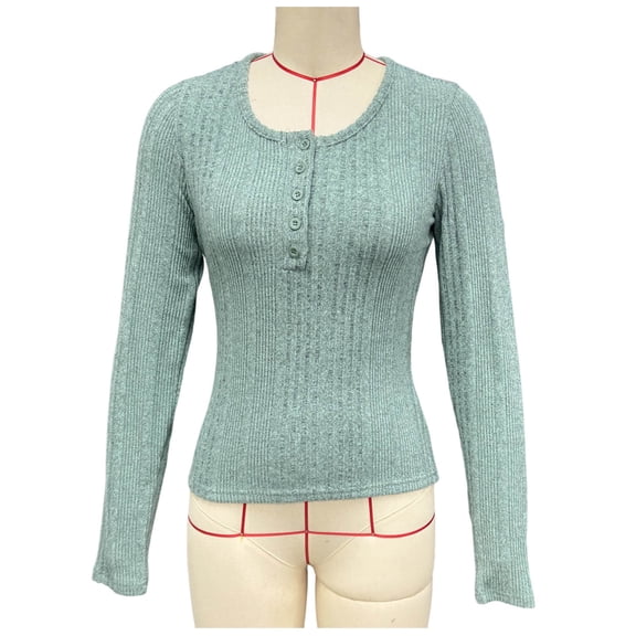 Roncen Women's Ribbed Cotton Henley Shirts Long Sleeve Basic Tops Button Down Knit Slim Fit Casual Spring Tunic Tee