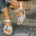 thumbnail image 6 of Sandals For Women 2025 Chunky Heel Open Toe Ankle Straps Peep Toe Shoes with Buckle for Women's Trendy Casual Daily Outdoor Beach Sandals Silver 39, 6 of 6